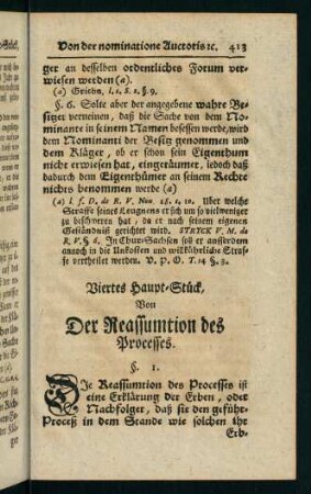 413-418, Viertes Haupt-Stück, von der Reassumtion des Processes