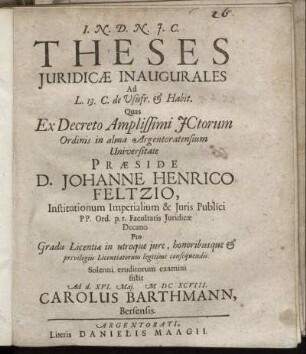 Theses Iuridicae Inaugurales Ad L. 13. C. de Usufr. & Habit.