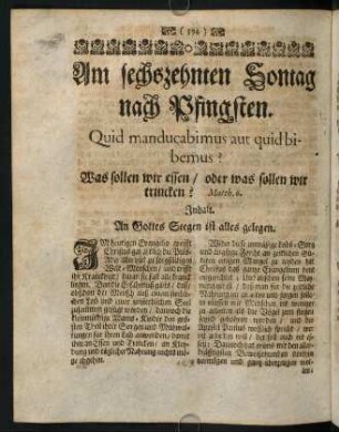 394-403, Am sechszehnten Sontag nach Pfingsten. Quid manducabismus aut quid bibemus?