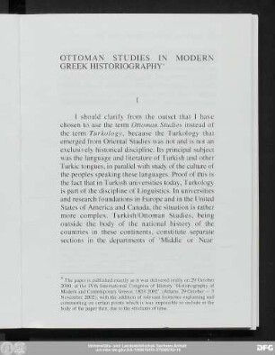 Ottoman Studies In Modern Greek Historiography