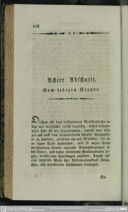 Achter Abschnitt. Vom ledigen Stande