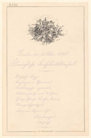 Menükarte : Königliche Frühstückstafel