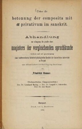 Ueber die Betonung der Composita mit a Privativum im Sanskrit