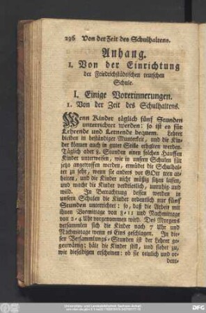 I. Von der Einrichtung der Friedrichstädtischen teutschen Schule.