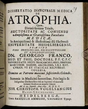 Dissertatio Inauguralis Medica De Atrophia