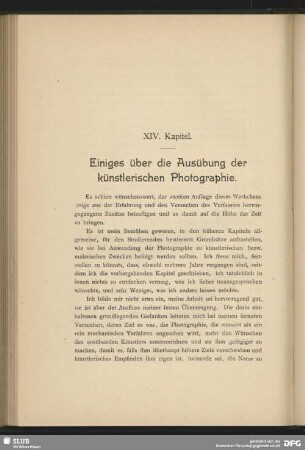 XIV. Kapitel: Einiges über die Ausübung der künstlerischen Photographie