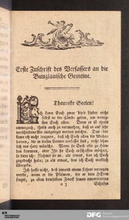 Erste Zuschrift des Verfassers an die Bunzlauische Gemeine.