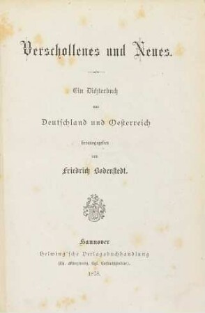 Verschollenes und Neues : ein Dichterbuch aus Deutschland und Oesterreich