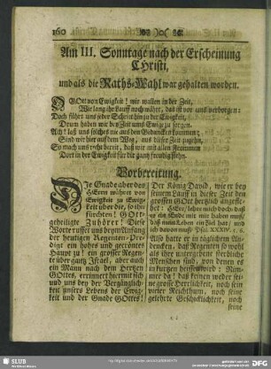 Am III. Sonntage nach der Erscheinung Christi, und als die Raths-Wahl war gehalten worden