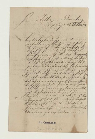 Brief von Johann Gottlob Wilhelm Grau an Joseph Heller
