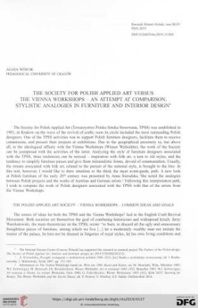 The Society for Polish Applied Art versus the Vienna Workshops - an attempt at comparison : stylistic analogies in furniture an interior design