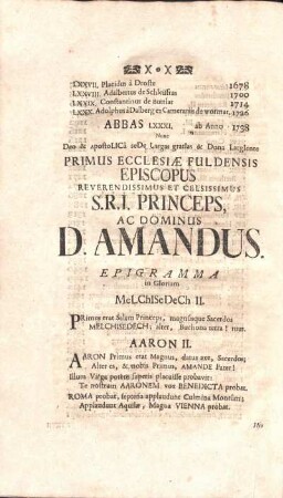 Primus Ecclesiae Fuldensis Episcopus ... D. Amandus. Epigramma in Gloriam