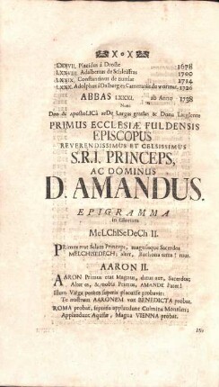 Primus Ecclesiae Fuldensis Episcopus ... D. Amandus. Epigramma in Gloriam