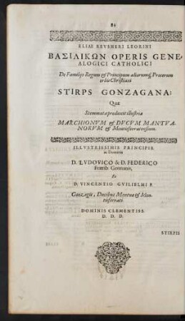 [XIII.] De Familiis Regum ... Stirps Gonzagana: ...