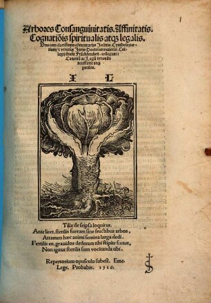 Arbores Consanguinitatis. Affinitatis. Cognatio[n]is spiritualis atq[ue] legalis