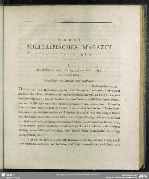 I. Bruchstücke zur Kriegsgeschichte 1793. Beschluss