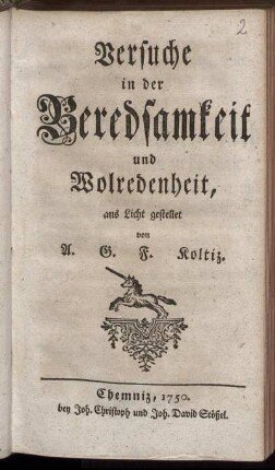Versuche in der Beredsamkeit und Wolredenheit
