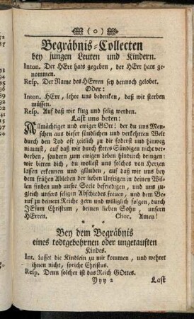 Begäbnis-Collecten bey jungen Leuten und Kindern.