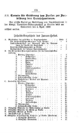Inhalts-Verzeichnis des Januar-Heftes