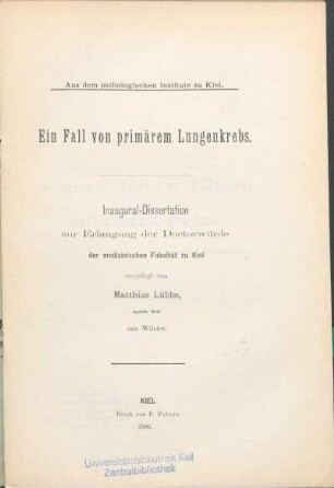 Ein Fall von primärem Lungenkrebs