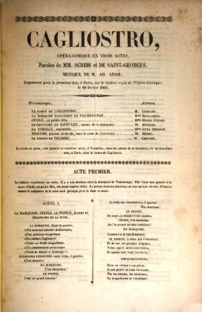 Cagliostro : opéra-comique en trois actes