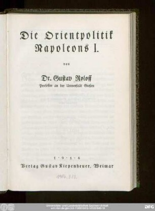 Die Orientpolitik Napoleons I.