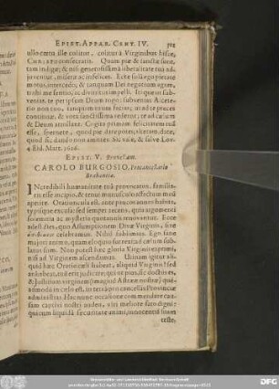 Epist. V. Bruxellam. Carolo Burgosio, Procancellario Brabantiae.