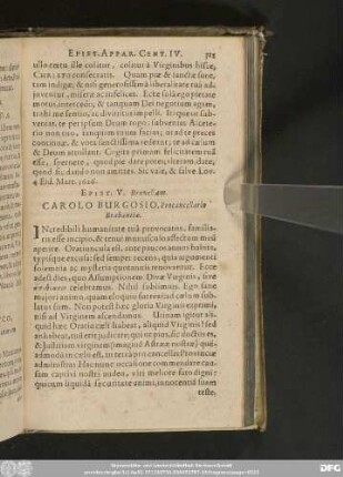 Epist. V. Bruxellam. Carolo Burgosio, Procancellario Brabantiae.
