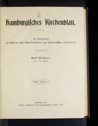 5.1908: Hamburgisches Kirchenblatt