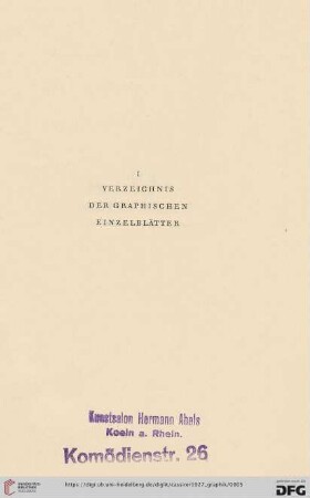 I Verzeichnis der graphischen Einzelblätter