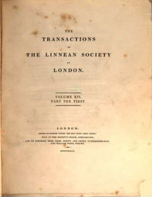 The transactions of the Linnean Society of London. 16, 16. 1829/30