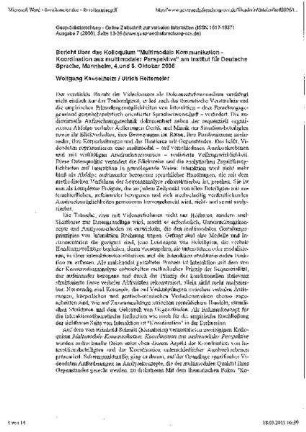 Bericht über das Kolloquium "Multimodale KommunikationKoordination aus multimodaler Perspektive" am Institut für Deutsche Sprache, Mannheim, 4. und 5. Oktober 2005