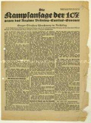 Flugschrift der NSDAP mit einer Rede von Georg Strasser im Reichstag im Oktober 1930