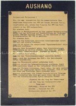 Hektografiertes Flugblatt des "Volksbundes für Frieden und Freiheit" mit Polemik gegen die KPD
