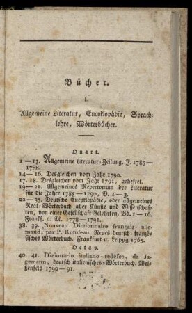 I. Allgemeine Literatur, Encyklopedie, Sprachlehre, Woerterbuecher