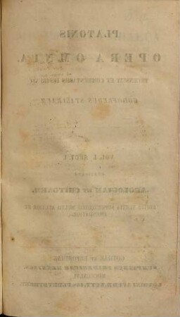 Platonis Opera omnia, 1,1. Apologia et Crito