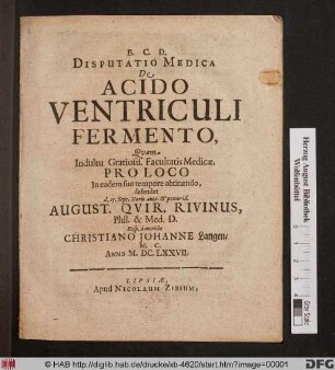 Disputatio Medica De Acido Ventriculi Fermento