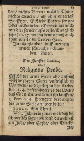 Die Fünffte Lucta. oder Religions Probe.