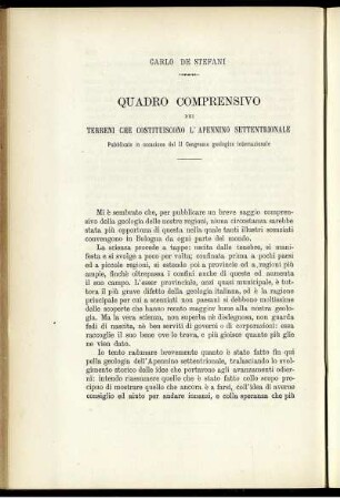 Quadro Comprensivo Dei Terreni Che Costituiscono L' Apennino Settentrionale