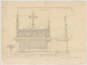Thiersch, August ; Berchtesgaden (Bayern); Ev. Pfarrkirche - Altar (Ansicht, Schnitt)