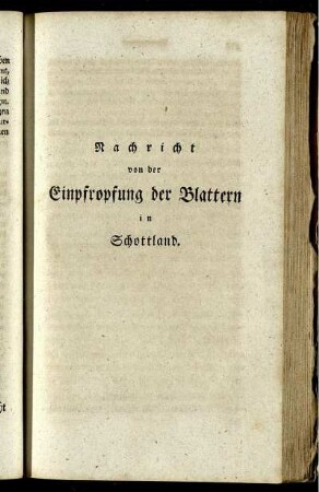 Nachricht von der Einpfropfung der Blattern in Schottland.