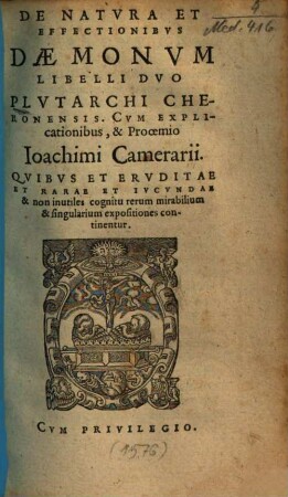 De natura et effectionibus daemonum : libelli duo Plutarchi Cheronensis
