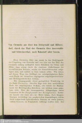 V. Von Chemnitz aus über den Zeisigwald und Hilbersdorf, durch das Thal der Chemnitz über Auerswalde und Schweizerthal, nach Mohsdorf oder Cossen