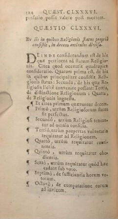 Quaestio CLXXXVI. De iis in quibus Religionis status propiè consistit, in decem articulos divisa.