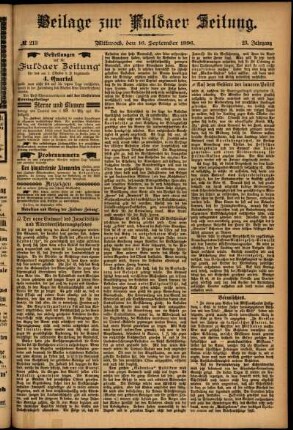 Zweite Ausgabe vom Mittwoch, den 16. September 1896.
