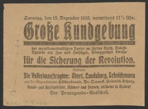 Große Kundgebung der sozialdemokratischen Partei ... für die Sicherung der Revolution