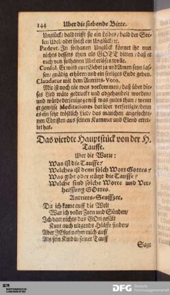 Das vierdte Hauptstück von der H. Tauffe.