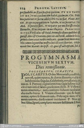 Progymnasma Vicesimum Sextum. Dies remißionis