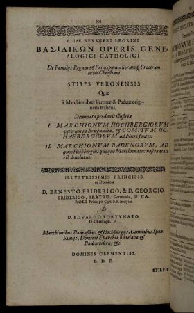 De Familiis Regum & Principum, aliorumq[ue] Procerum orbis Christiani Stirps Veronensis Quæ a Marchionibus Veronæ & Paduæ originem trahens [...]
