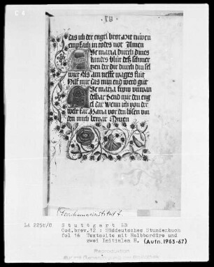 Deutsches Gebetbuch (Waldburg-Gebetbuch) — Zwei Initialen H, Folio 16recto